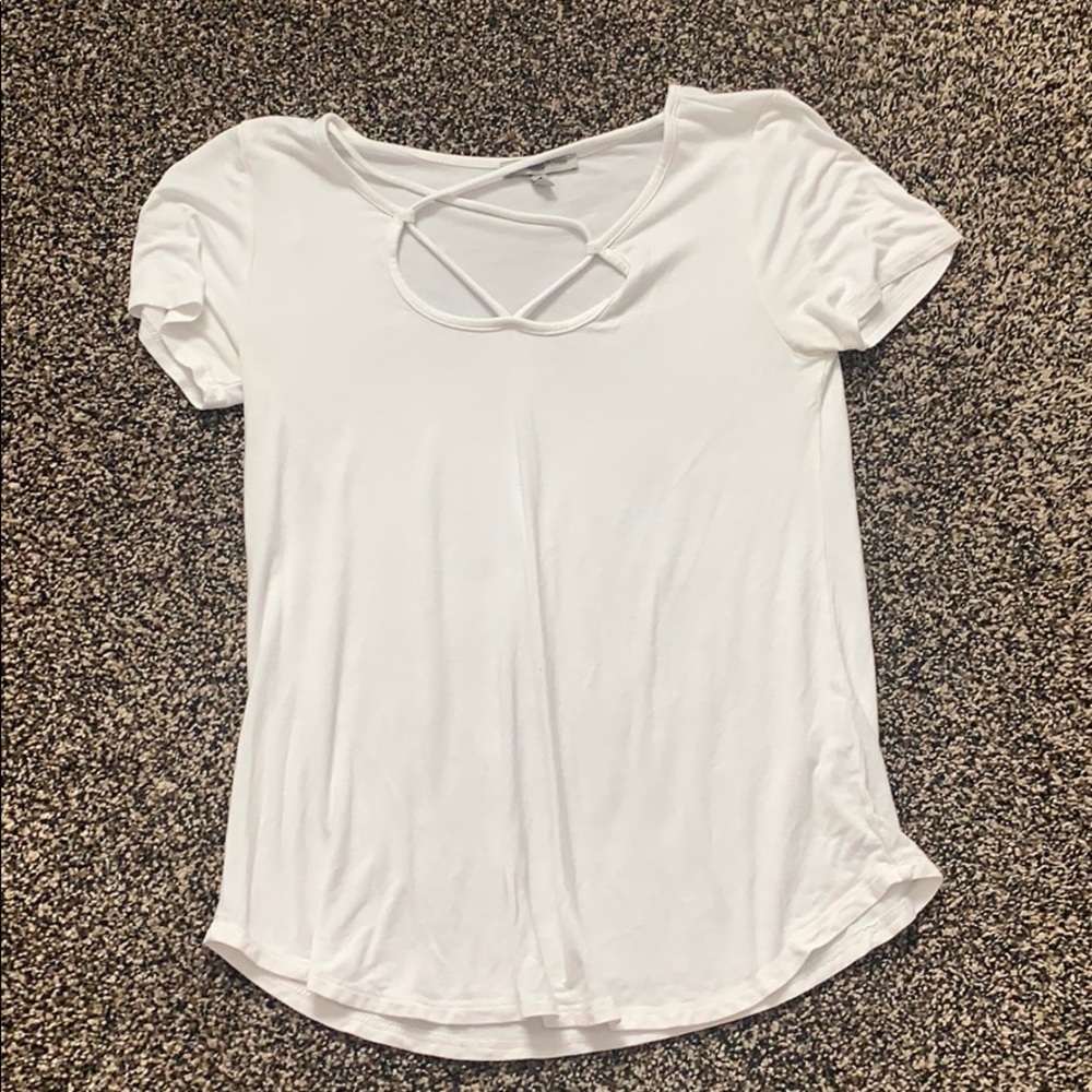 White Short Sleeve with Neck Detail